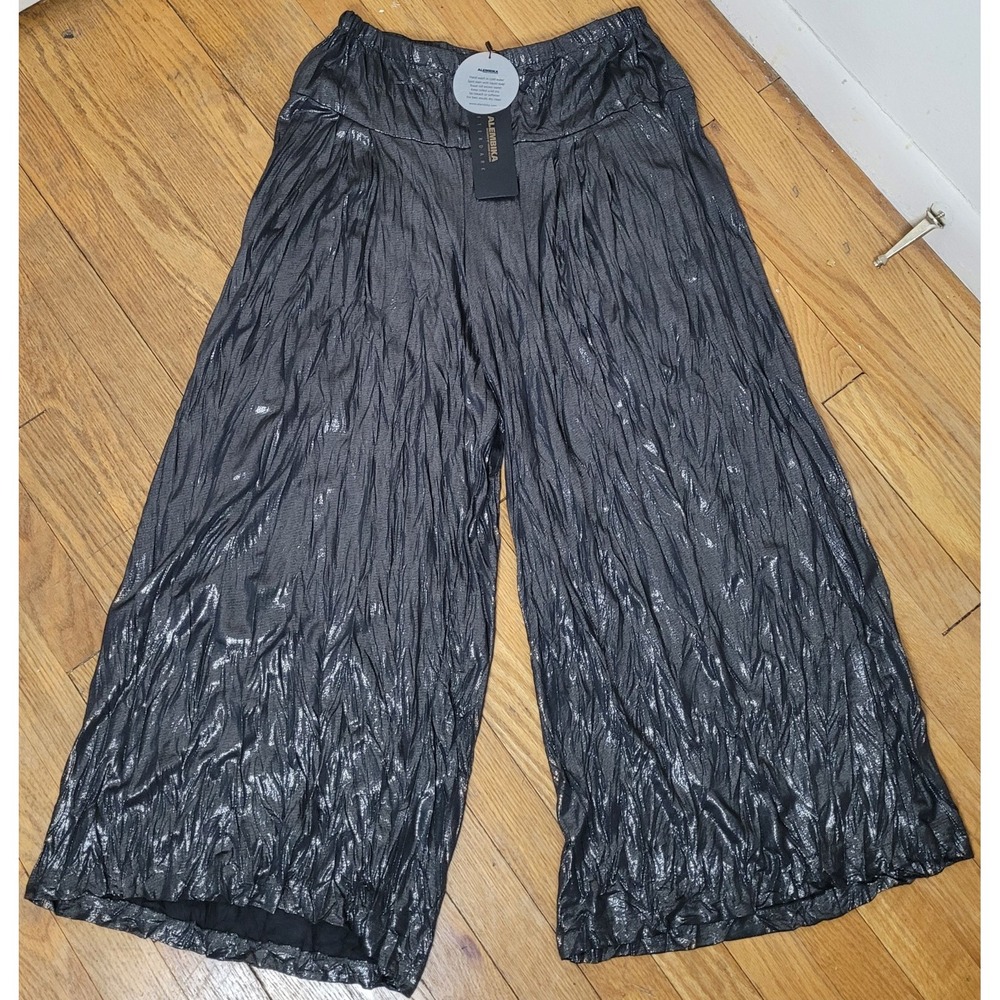 NWT Alembika Size 4 (12-14) Crinkle Wide Balloon-Leg Cropped Pants Lagenlook